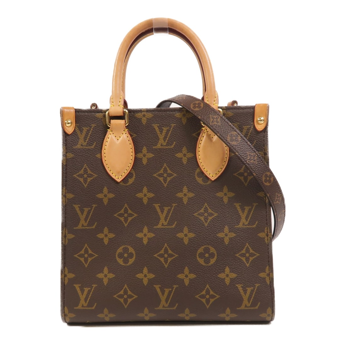 Louis Vuitton Sac Plat BB Monogram 2 Way Bag M46265 Brown: Louis Vuitton Sac Plat BB Monogram 2 Way Bag M46265 Brown A Louis Vuitton Sac Plat BB 2 Way Shoulder Bag in brown Monogram x PVC coated canvas with gold-tone hardware. This women's bag is a regular-si