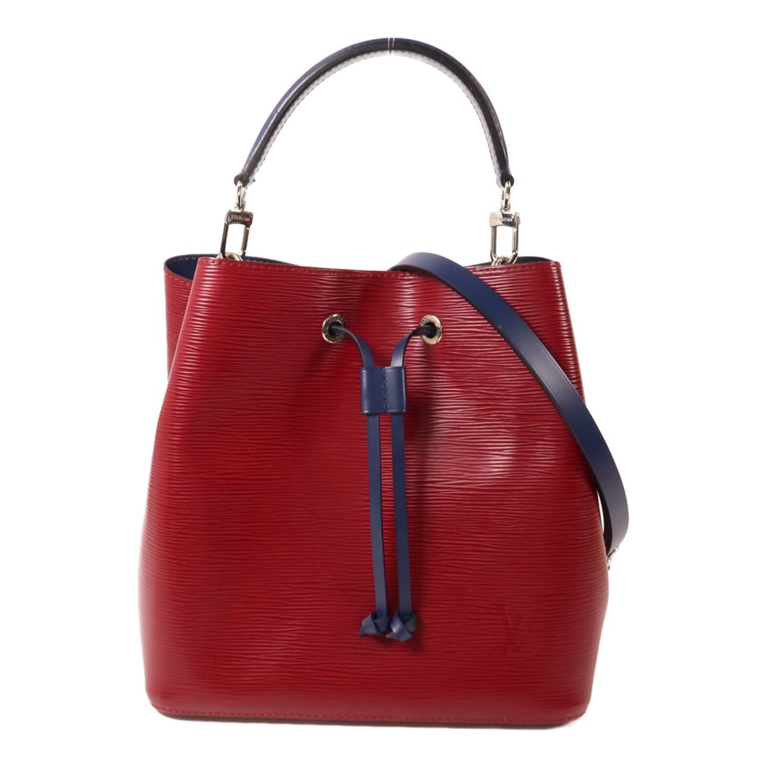 Louis Vuitton Neo Noe MM Epi Calfskin 2 Way Bag M55303: Louis Vuitton Neo Noe MM Epi Calfskin 2 Way Bag M55303 This Louis Vuitton Neo Noe MM is a 2-way shoulder bag in Epi Burgundy/Navy with calfskin (cowhide) details. It features a regular women's size, o