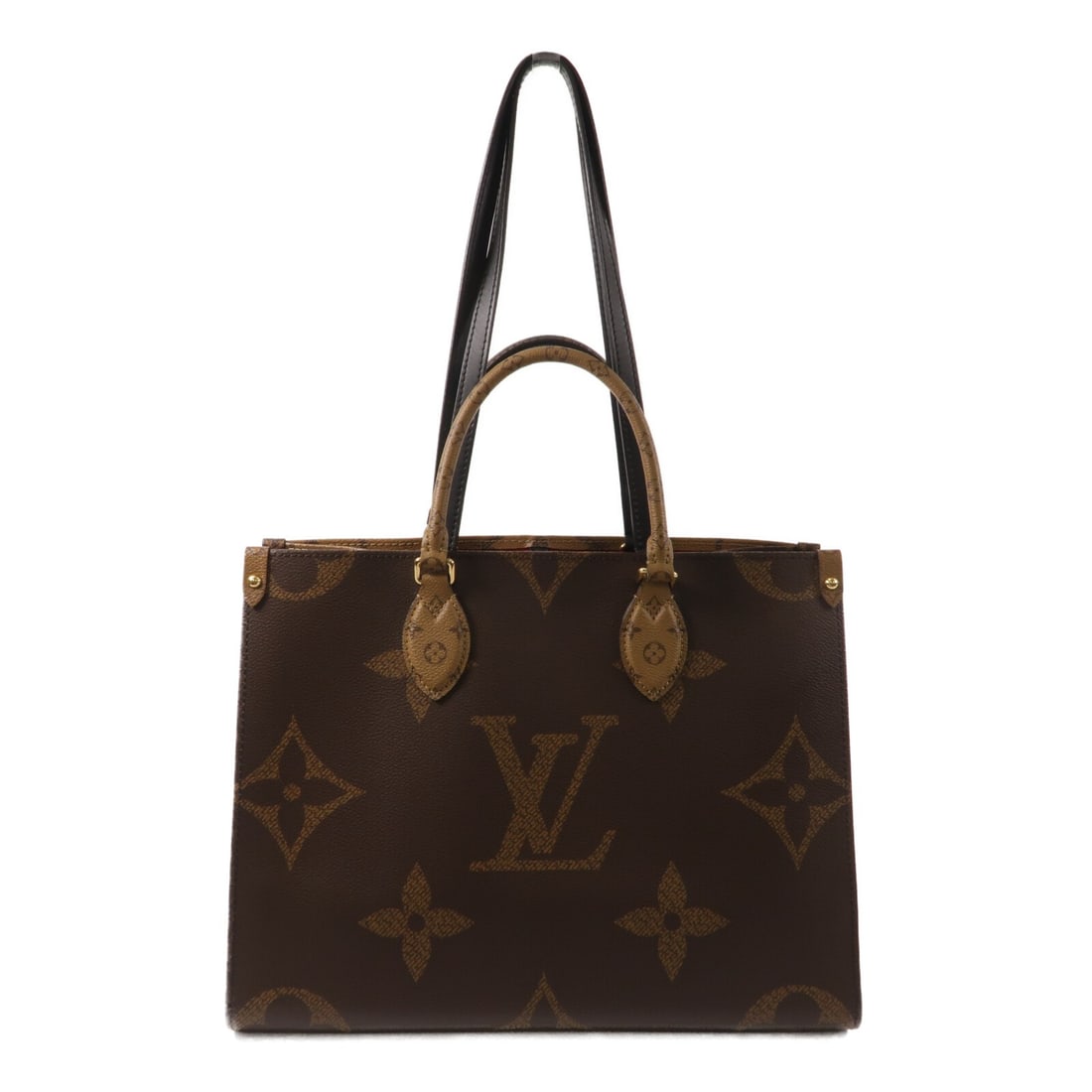 Louis Vuitton On The Go MM M45321 Monogram Giant Brown Handbag: Louis Vuitton On The Go MM M45321 Monogram Giant Brown Handbag Louis Vuitton On The Go MM 2-way bag, model M45321, in BrownxBrown. It is made from Monogram / Giant x PVC coated canvas and comes with a