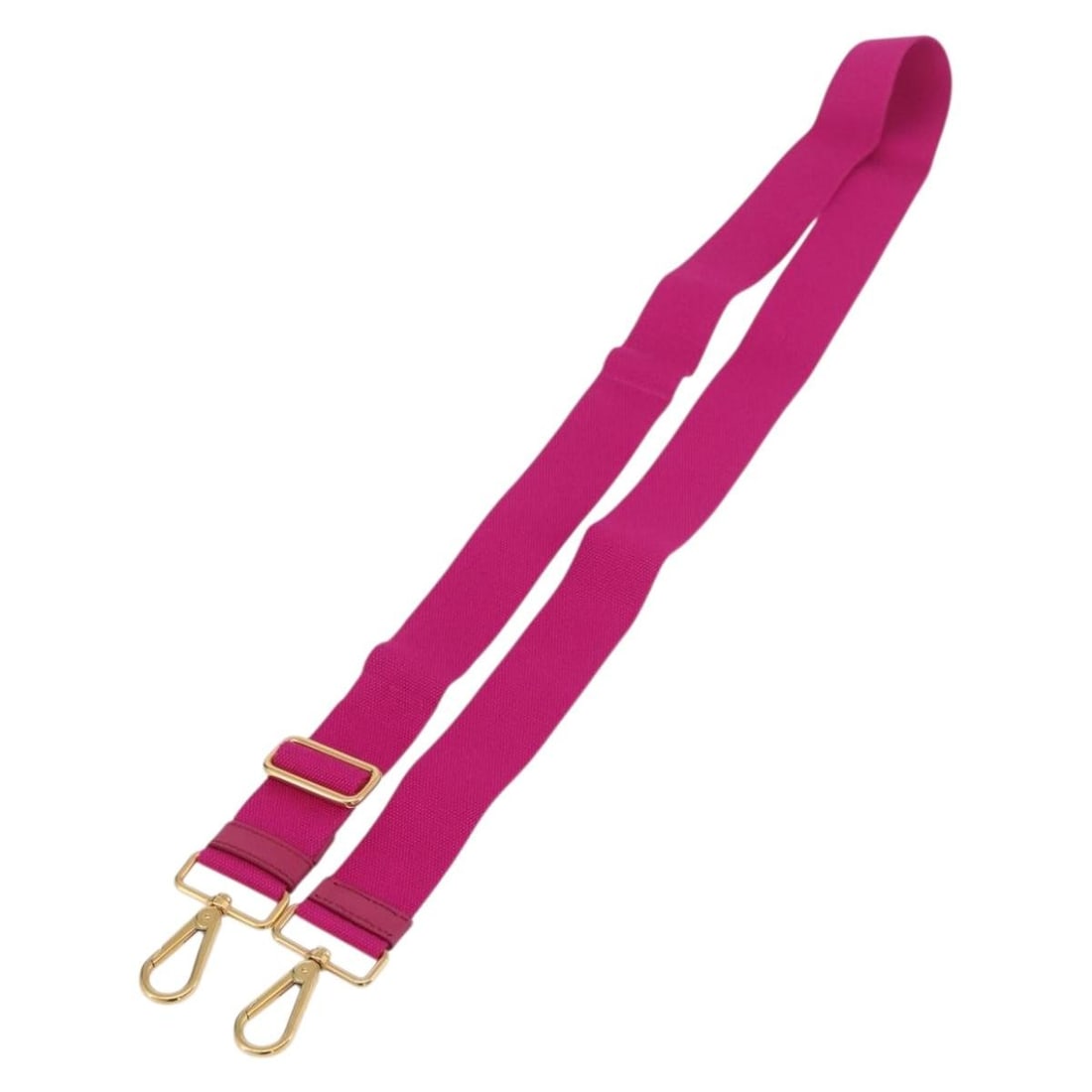 PRADA Pink Gold Canvas Shoulder Strap with Dust Bag: PRADA Pink Gold Canvas Shoulder Strap with Dust Bag This PRADA adjustable shoulder strap is crafted from durable canvas in a pink and gold color combination. Designed for versatility, the strap can be