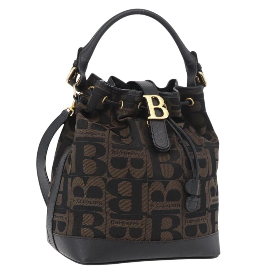 Burberrys Canvas Brown Gold Handbag with Shoulder Strap: Burberrys Canvas Brown Gold Handbag with Shoulder Strap This Burberrys handbag is crafted from brown and gold canvas and offers versatile carrying options with both handles and a detachable shoulder s