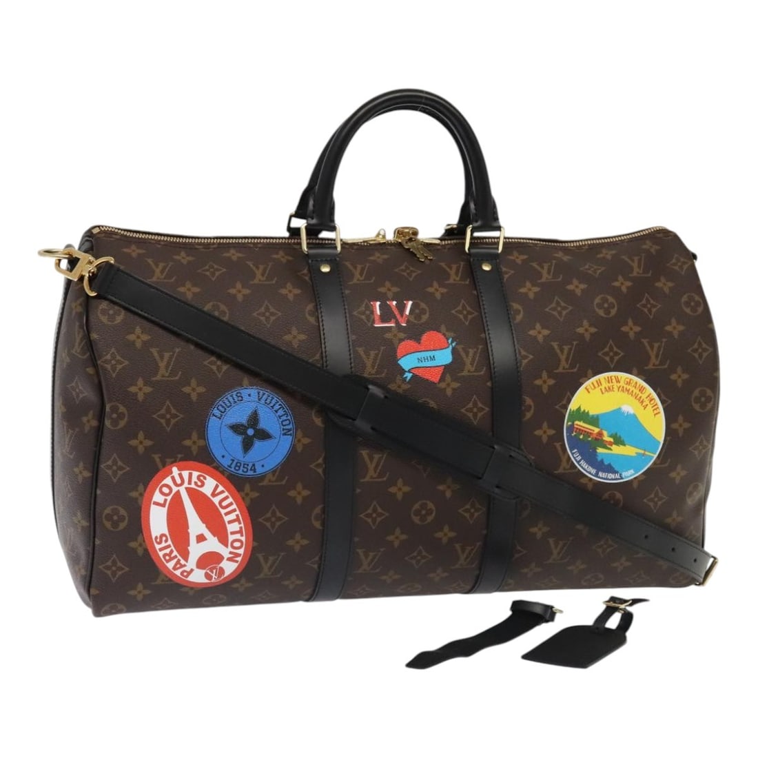 Louis Vuitton Keepall Bandouliere 50 My LV Sticker Monogram Canvas Boston Bag: Louis Vuitton Keepall Bandouliere 50 My LV Sticker Monogram Canvas Boston Bag Louis Vuitton Monogram My LV Sticker Keepall Bandouliere 50 in Monogram Canvas, presented in a Boston bag style. The bag i