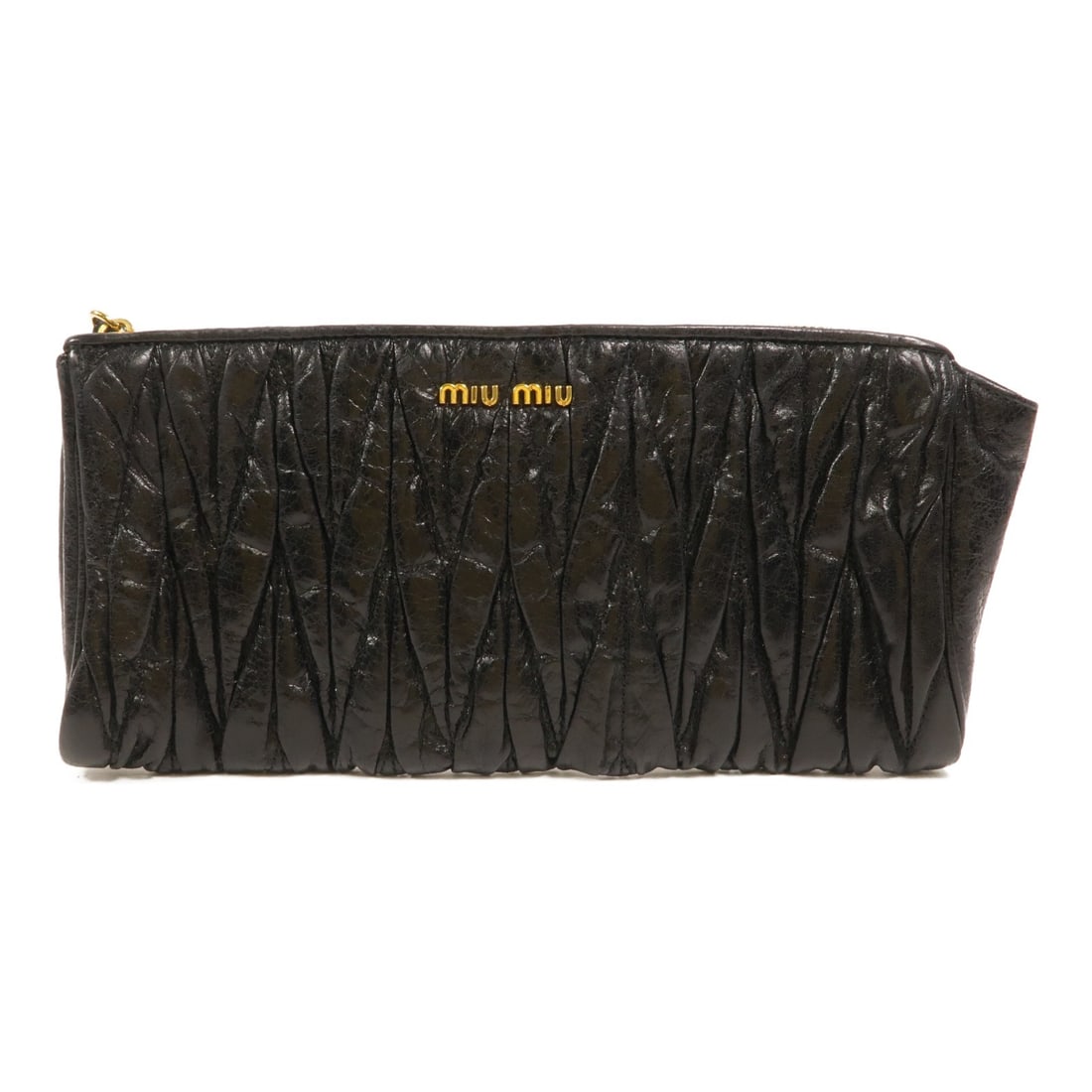 Miu Miu Matelasse Lambskin Pouch Black Women Italy: Miu Miu Matelasse Lambskin Pouch Black Women Italy Miu Miu Matelasse pouch in black lambskin (sheep leather), made in Italy. This women's regular-size pouch features a black frame color and comes with