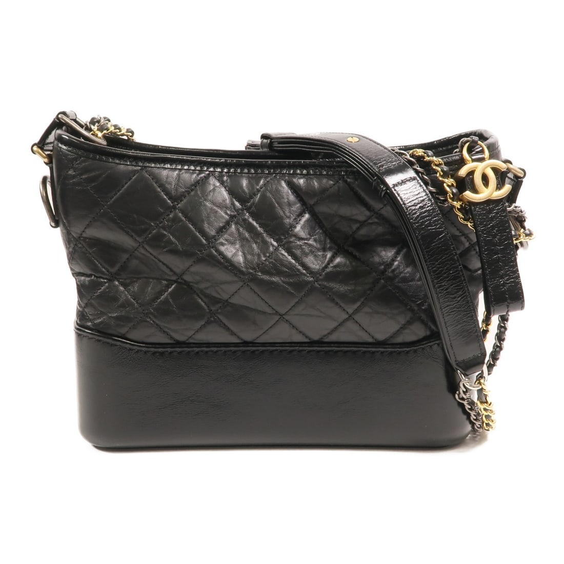 CHANEL Gabrielle Medium Shoulder Bag A93824 Black Calfskin GHW: CHANEL Gabrielle Medium Shoulder Bag A93824 Black Calfskin GHW CHANEL Gabrielle Medium Chain Shoulder Bag in black calfskin leather with black frame color. This shoulder bag is a regular-size women's 