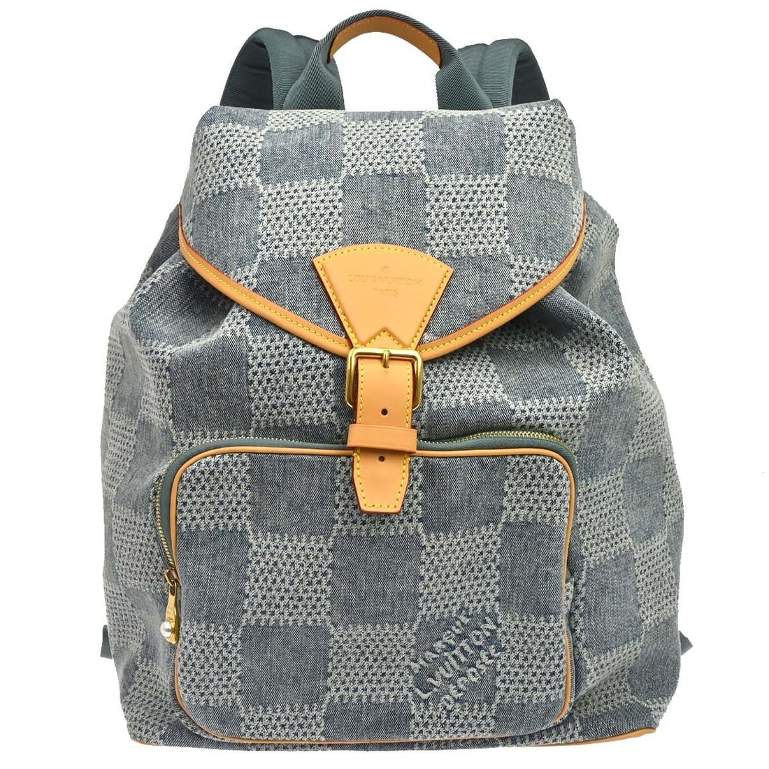 Louis Vuitton Montsouris N40708 Denim Blue Large Backpack: Louis Vuitton Montsouris N40708 Denim Blue Large Backpack Louis Vuitton Montsouris Backpack in denim blue, made in France. This vintage unisex adult backpack features a buckle drawstring closure, a de