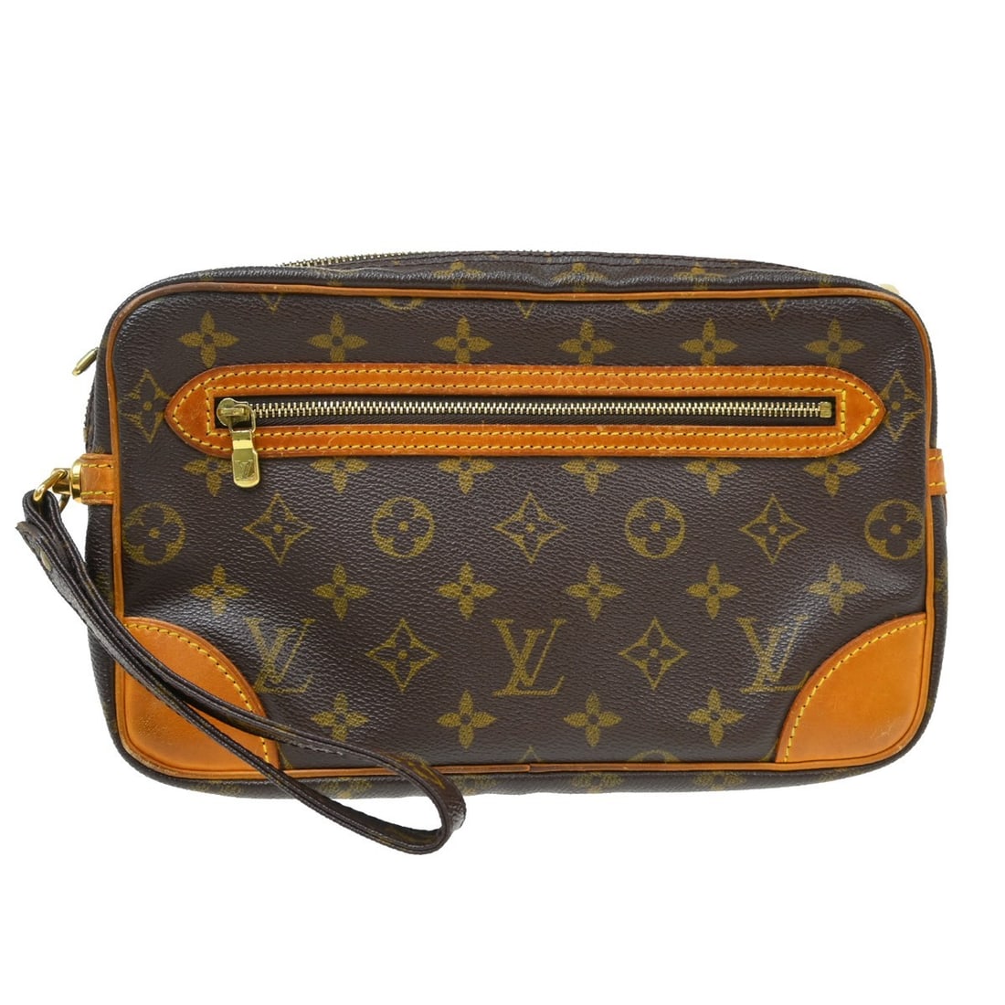 Louis Vuitton Marly Dragonne GM Monogram Leather Clutch M51825: Louis Vuitton Marly Dragonne GM Monogram Leather Clutch M51825 Vintage Louis Vuitton Marly Dragonne GM clutch bag in brown Monogram canvas with leather trim. This unisex clutch features a zippered out