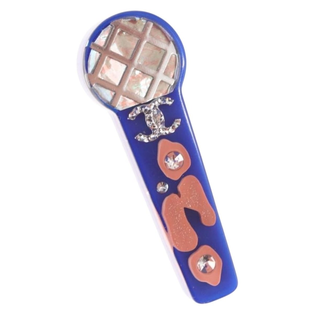 Chanel Coco Mark Blue Plastic Brooch with Box: Chanel Coco Mark Blue Plastic Brooch with Box This CHANEL brooch features the iconic CC logo in blue plastic, offering a stylish accessory for women. Crafted in France, the brooch is in excellent exte