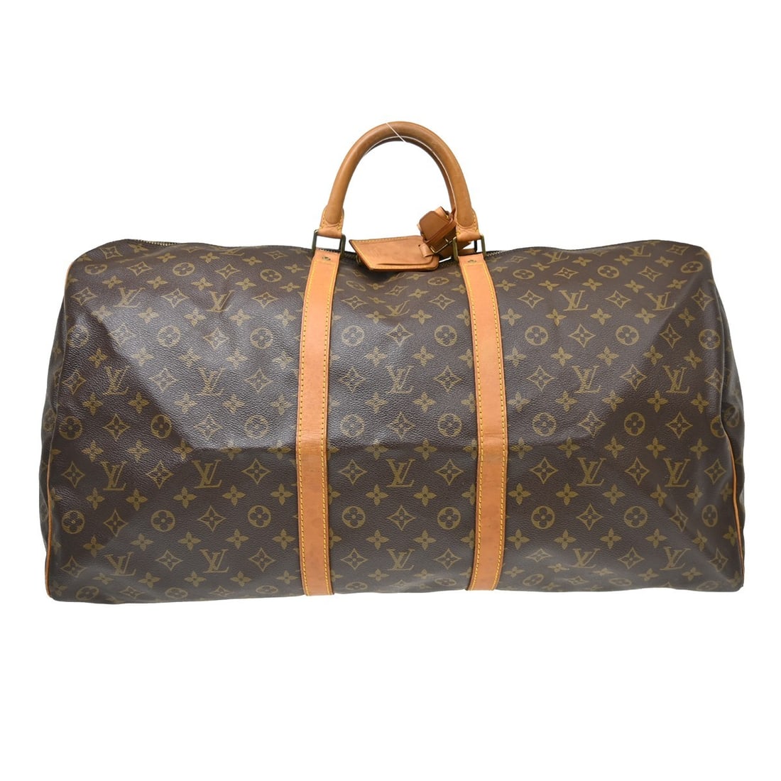 Louis Vuitton Keepall 60 Monogram Travel Duffle Bag M41422: Louis Vuitton Keepall 60 Monogram Travel Duffle Bag M41422 Vintage Louis Vuitton Monogram Keepall 60 duffle handbag in brown monogram canvas and leather, featuring a zip closure, double handles, and a