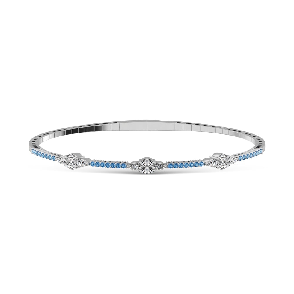 14K White Gold 1 1/10 Ct.Tw. Round Blue and White Marquise Shape Lab Grown Diamond Flexi Bangle: 14K White Gold 1 1/10 Ct.Tw. Round Blue and White Marquise Shape Lab Grown Diamond Flexi Bangle Crafted in 14K White Gold, this flexi bangle features round blue and white marquise-shaped lab grown dia