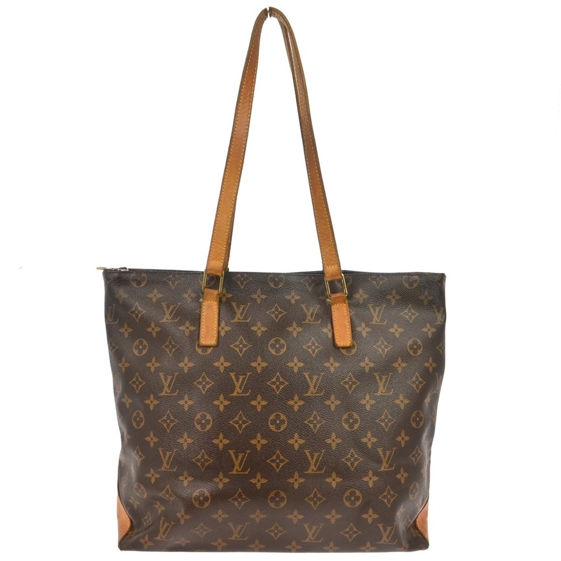Louis Vuitton Cabas Mezzo Monogram Canvas Large Tote M51151: Louis Vuitton Cabas Mezzo Monogram Canvas Large Tote M51151 Vintage Louis Vuitton Cabas Mezzo tote bag in brown Monogram canvas with leather trim and double handles. This zip-top handbag features a br