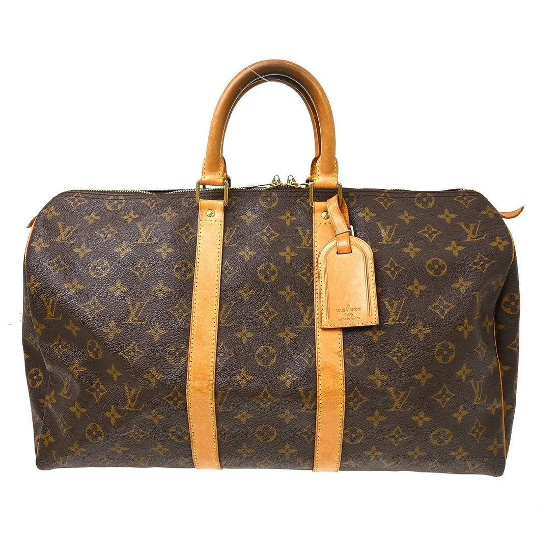 Louis Vuitton Keepall Brown Canvas Travel Bag: Louis Vuitton Keepall Brown Canvas Travel Bag Louis Vuitton Keepall travel bag in brown monogram canvas. This unisex model is made in France and measures 45 cm x 27 cm x 20 cm. Condition is good, with