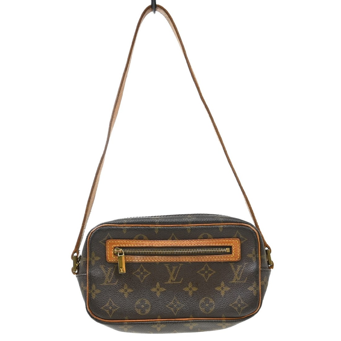 Louis Vuitton Cite Pochette Monogram Canvas Shoulder Bag M51183: Louis Vuitton Cite Pochette Monogram Canvas Shoulder Bag M51183 Vintage Louis Vuitton Pochette Cite shoulder bag in brown Monogram canvas with leather trim and beige Alcantara lining. This zip-top han