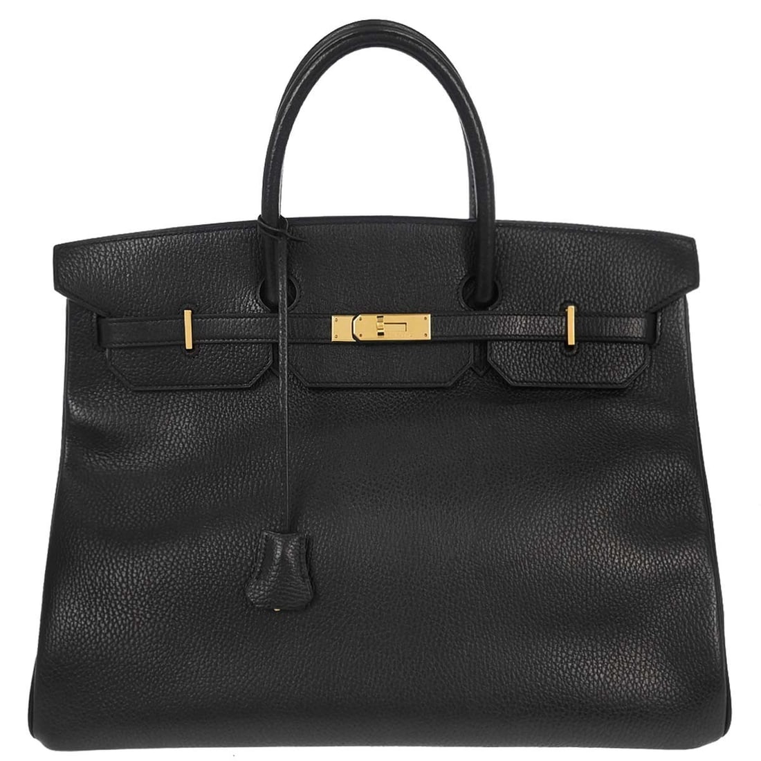 Hermes Birkin 40 Black Ardennes Leather Top Handle Bag: Hermes Birkin 40 Black Ardennes Leather Top Handle Bag Hermes Birkin 40 handbag in black Ardennes leather with double handles and a turn-lock closure. Made in France, this large top handle bag feature