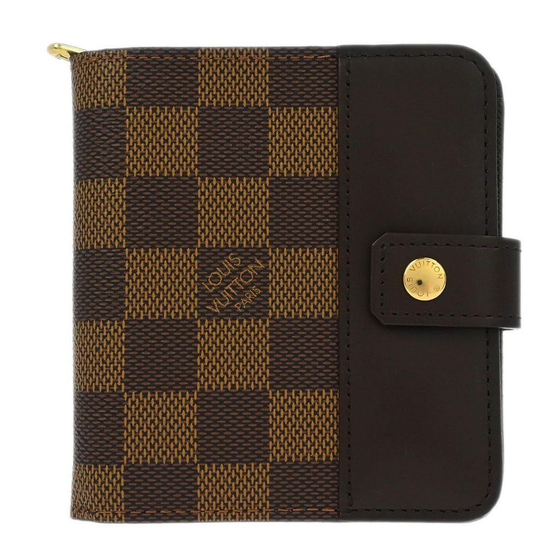 Louis Vuitton N61668 Damier Canvas Folding Wallet Brown Spain: Louis Vuitton N61668 Damier Canvas Folding Wallet Brown Spain Women's Louis Vuitton compact zip wallet in brown Damier canvas with a folding design and button logo accent. It is made in Spain and come