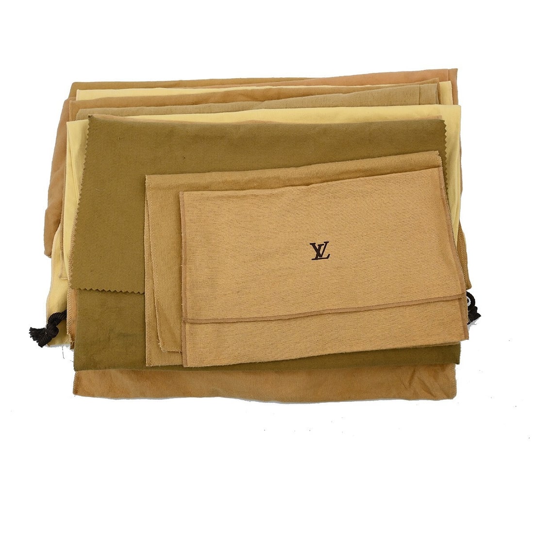 Set of 10 Louis Vuitton cotton dust bags in brown beige: Set of 10 Louis Vuitton cotton dust bags in brown beige Set of 10 authentic Louis Vuitton dust bags in brown and beige cotton. These unisex dust bags show overall signs of use with reasonable wear and