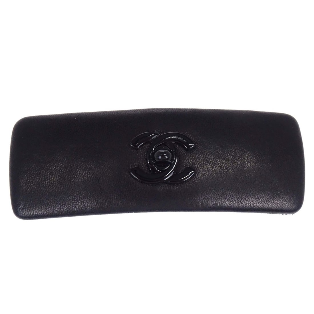 CHANEL Turnlock Leather Barrette Black Gold Plated Hair Clip: CHANEL Turnlock Leather Barrette Black Gold Plated Hair Clip Chanel barrette hair clip featuring a black leather and gold plated design with the brand's turnlock styling. Made in France, this hair acc