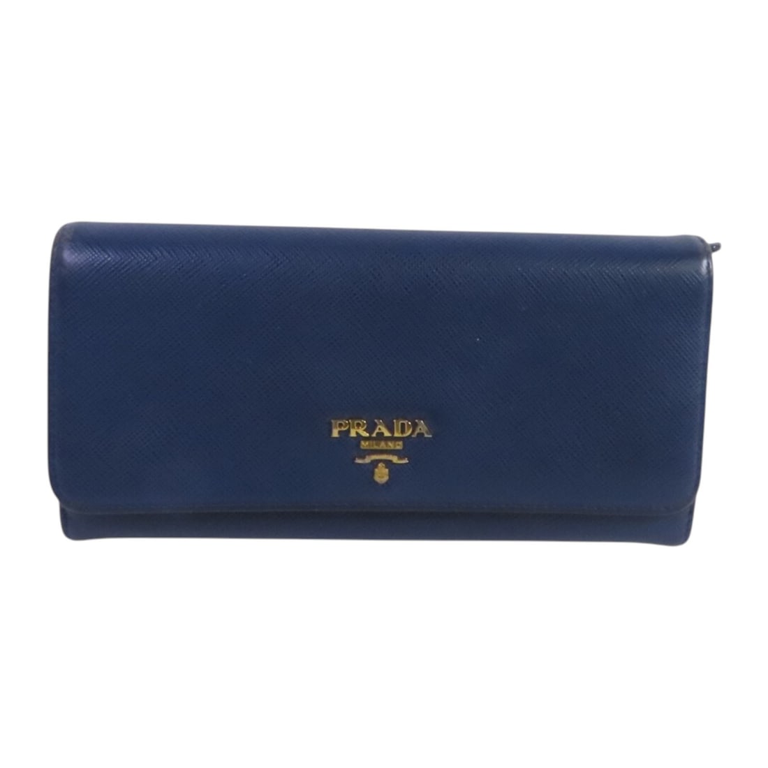 PRADA 1MH132 Saffiano Leather Double Sided Wallet Blue: PRADA 1MH132 Saffiano Leather Double Sided Wallet Blue Prada double sided long wallet in blue Saffiano leather, model 1MH132. It features a hook button closure, two wallet compartments, three open sec