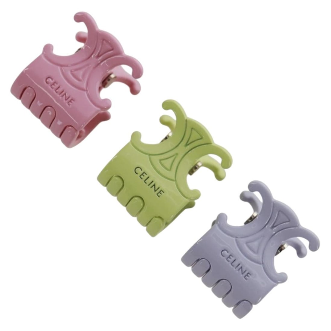 CELINE Trionne Metal Hair Clip Purple Pink with Dust Bag Box: CELINE Trionne Metal Hair Clip Purple Pink with Dust Bag Box CELINE Barrette Trionne hair clip in metal with a purple and pink colorway. Made in Italy, this women's hair clip comes with a dust bag and