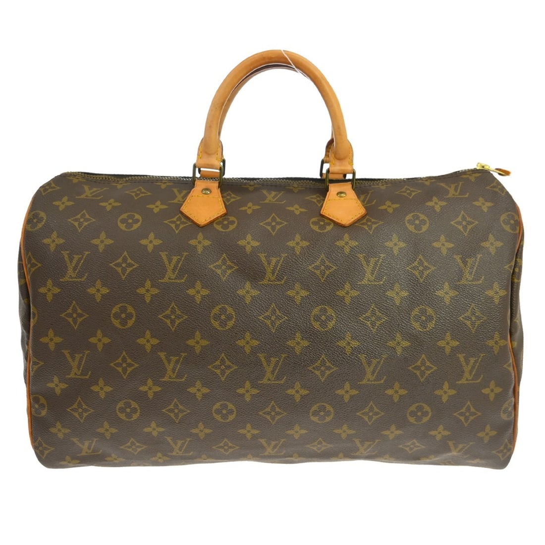 Louis Vuitton Speedy 40 Monogram Canvas Large Duffle Bag M41522: Louis Vuitton Speedy 40 Monogram Canvas Large Duffle Bag M41522 Vintage Louis Vuitton Speedy 40 duffle handbag in brown Monogram canvas with leather trim and double handles. This zip-top handbag featu