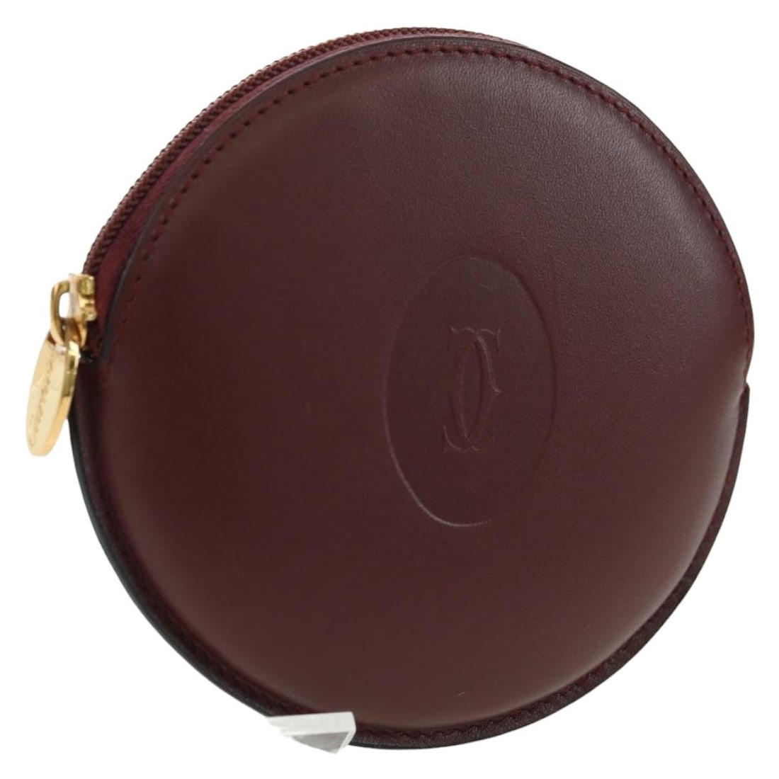 Cartier Leather Bordeaux Gold Coin Purse with Box and Dust Bag: Cartier Leather Bordeaux Gold Coin Purse with Box and Dust Bag This Cartier Must Line coin purse is crafted from high-quality Bordeaux leather with gold-tone accents. Designed for women, it features a