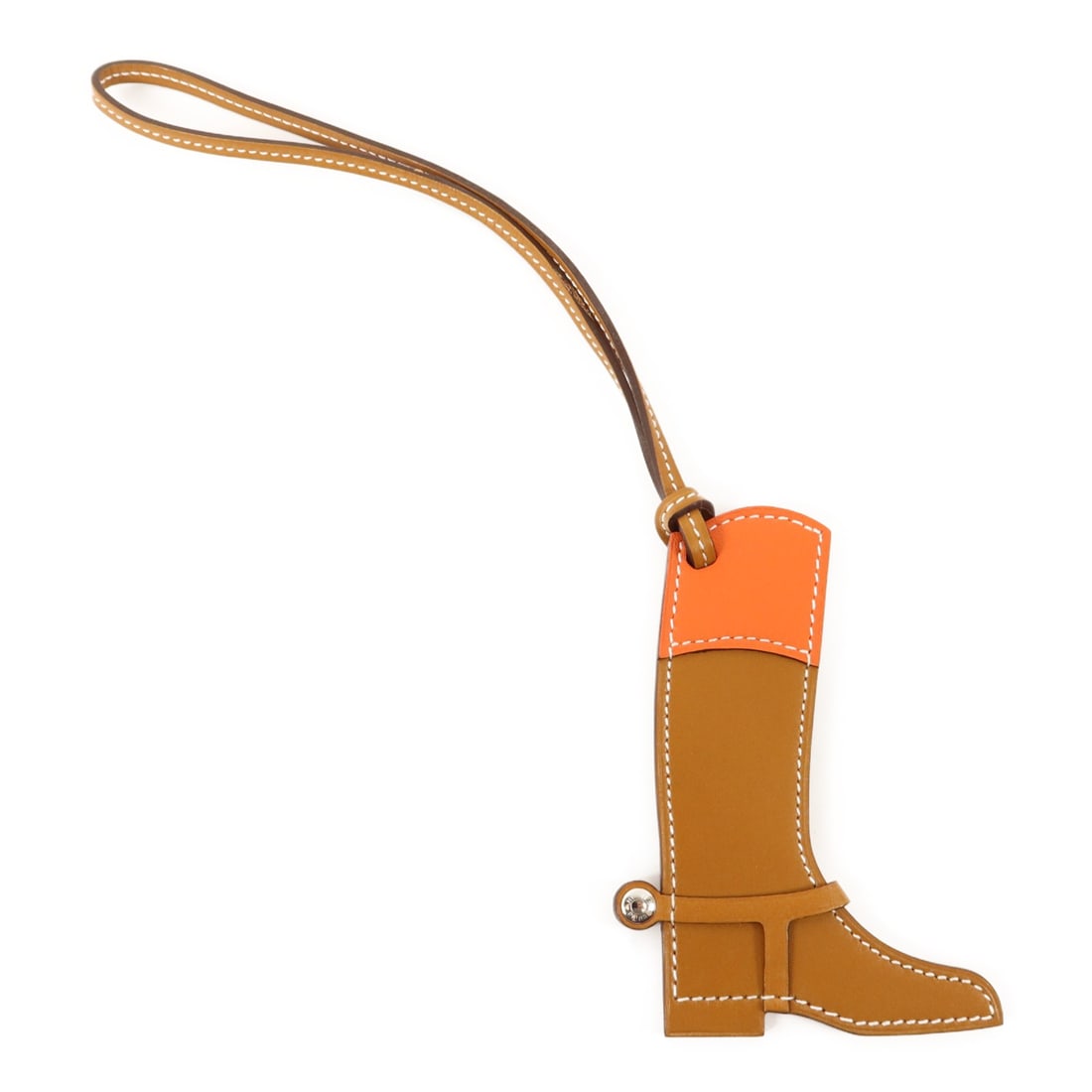 Hermes Paddock Boots Charm Swift Calfskin Leather Naturel PHW: Hermes Paddock Boots Charm Swift Calfskin Leather Naturel PHW A Hermes charm in the Paddock Boots design, made from Swift leather and calfskin (cowhide). It features a brown-toned colorway with natura