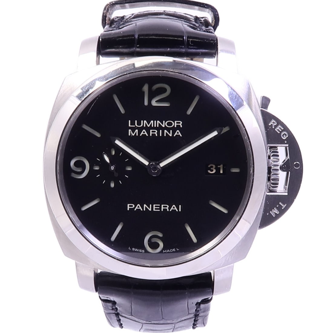 Panerai PAM00312 Luminor Marina 1950 automatic 44mm steel watch: Panerai PAM00312 Luminor Marina 1950 automatic 44mm steel watch PANERAI Luminor Marina 1950 3 Days Automatic Watch PAM00312 in stainless steel with a black dial and black strap details. It features an