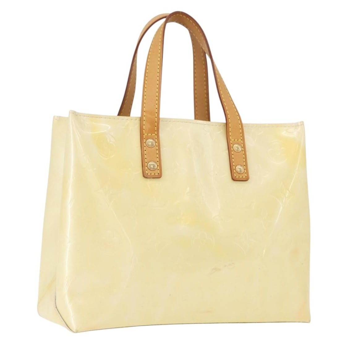 Louis Vuitton Reade PM Vernis Handbag Perle M91336: Louis Vuitton Reade PM Vernis Handbag Perle M91336 Louis Vuitton Monogram Vernis Reade PM hand bag in Perle, made in France. It is crafted from patent leather and measures approximately W23 cm x H18 c