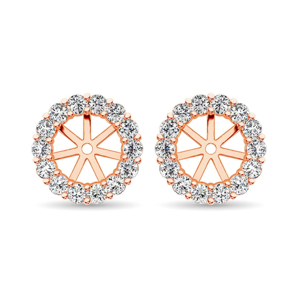 14K Rose Gold Diamond 1/3 Ct.Tw. Earrings Jacket: 14K Rose Gold Diamond 1/3 Ct.Tw. Earrings Jacket These eye-catching earrings are available in 14K Rose Gold. There are 14 round diamonds with a total carat weight of 1/3 Ct.Tw. set in a Prong setting.