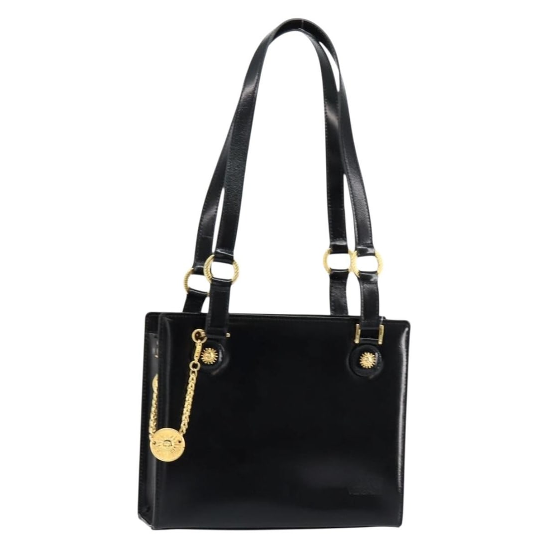 Black Leather Shoulder Bag by Gianni Versace Gold Tone Hardware: Black Leather Shoulder Bag by Gianni Versace Gold Tone Hardware Black and gold leather shoulder bag with a classic structured profile. The item is in Rank B condition with reasonable wear and tear, sh