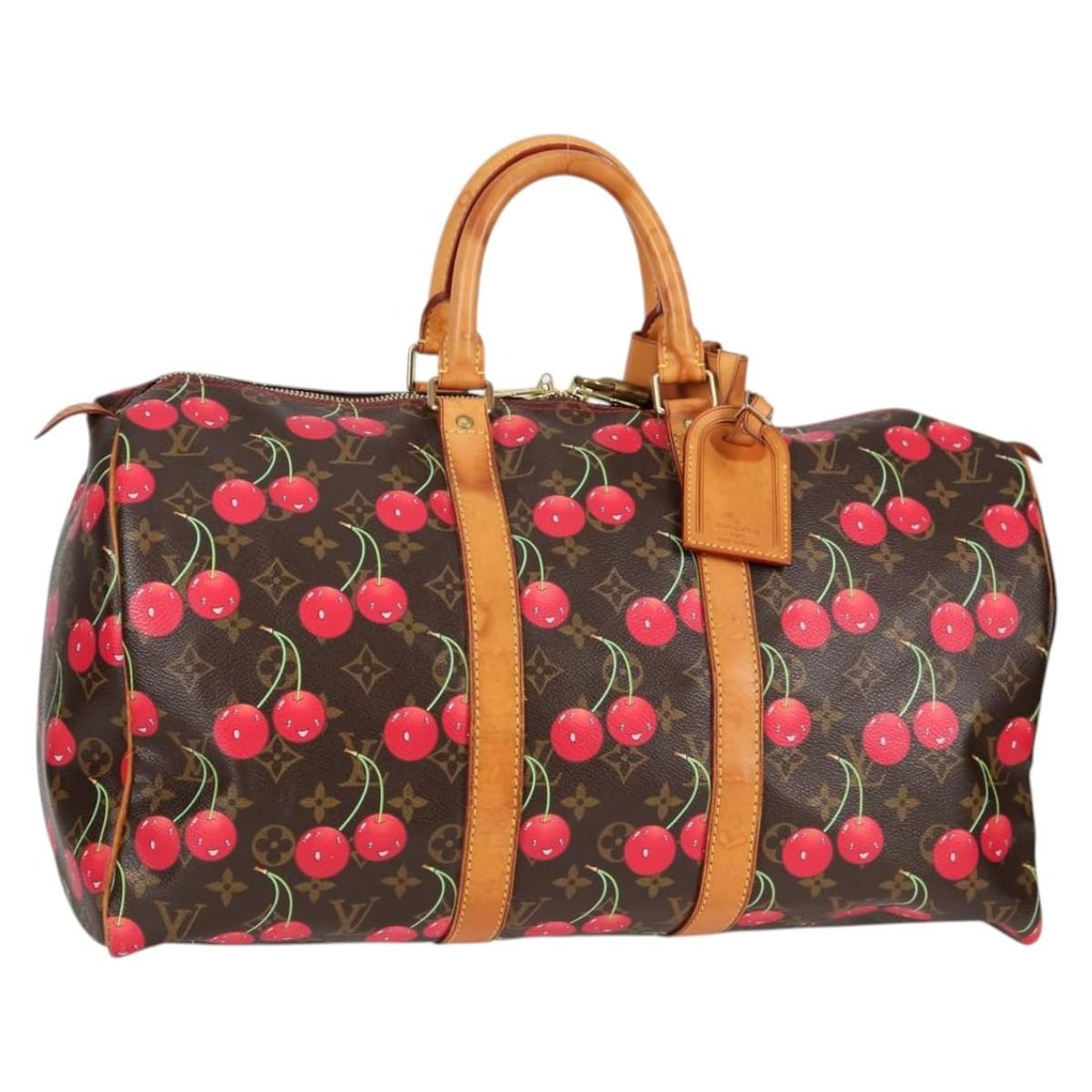 Louis Vuitton M95011 Keepall 45 Boston Bag Monogram Cherry: Louis Vuitton M95011 Keepall 45 Boston Bag Monogram Cherry Louis Vuitton Monogram Cherry Keepall 45 Boston Bag in Monogram Canvas, made in France. This women's Boston bag measures approximately 45 cm 