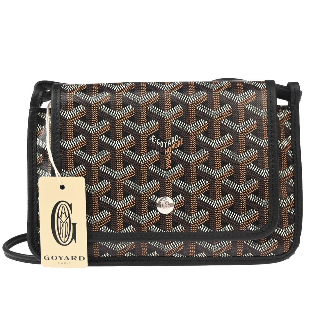 Goyard Plumet Black Leather PVC Clutch Pochette Wallet: Goyard Plumet Black Leather PVC Clutch Pochette Wallet Goyard Plumet shoulder bag pochette wallet in black with white and brown detailing. This unisex small bag features Goyardine canvas and leather c