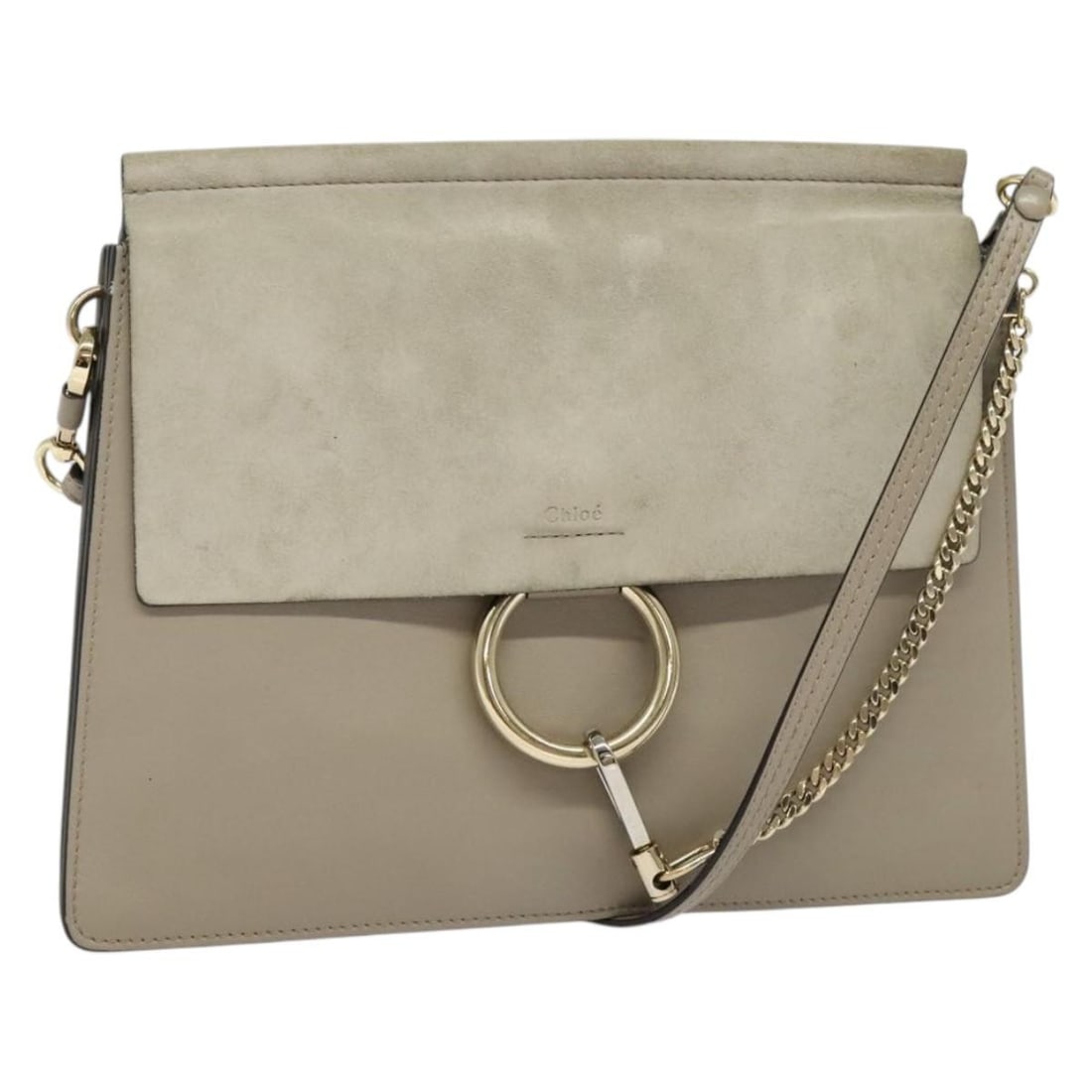 Chloe Fay Suede Shoulder Bag Gold Gray Made in Italy: Chloe Fay Suede Shoulder Bag Gold Gray Made in Italy Chloe shoulder bag in suede leather with a gold and gray exterior. Made in Italy, this women's bag features a shoulder strap with an approximate dr