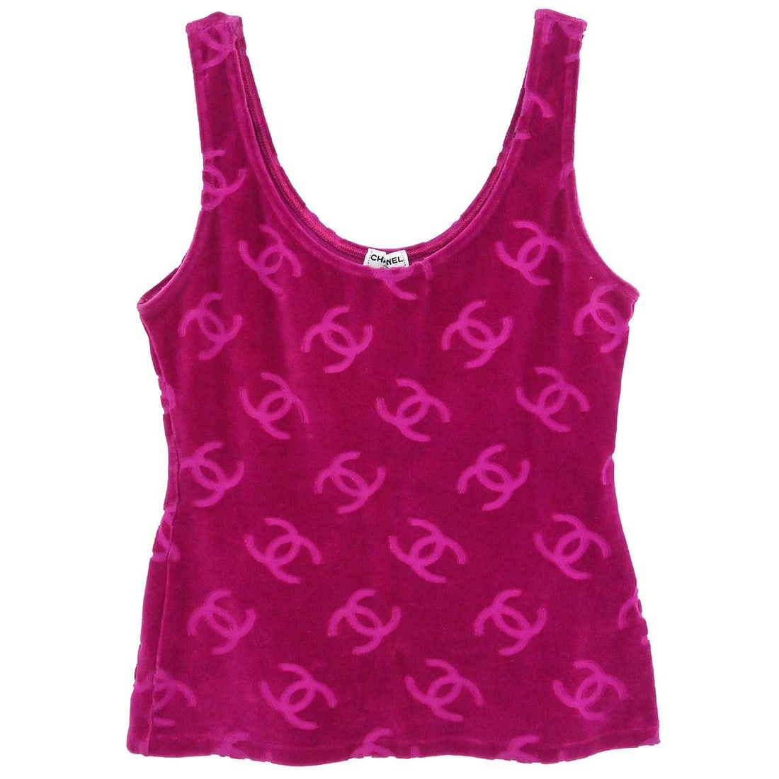 CHANEL Pink Logo Tank Top Women Size 42 Made in Italy: CHANEL Pink Logo Tank Top Women Size 42 Made in Italy Pink sleeveless tank top by Chanel with a round neckline, regular fit, and logo accent. Made in Italy, this women's casual top is crafted from a c