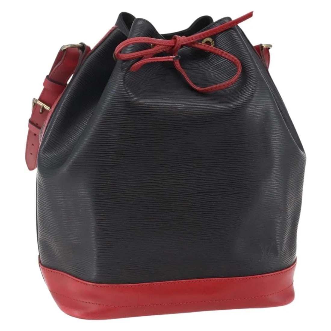 Bicolor Epi Noe Shoulder Bag by Louis Vuitton in Black Leather: Bicolor Epi Noe Shoulder Bag by Louis Vuitton in Black Leather This pre-owned Louis Vuitton Bicolor Noe handbag is crafted from Epi leather in black. Designed for women, it features a spacious interio