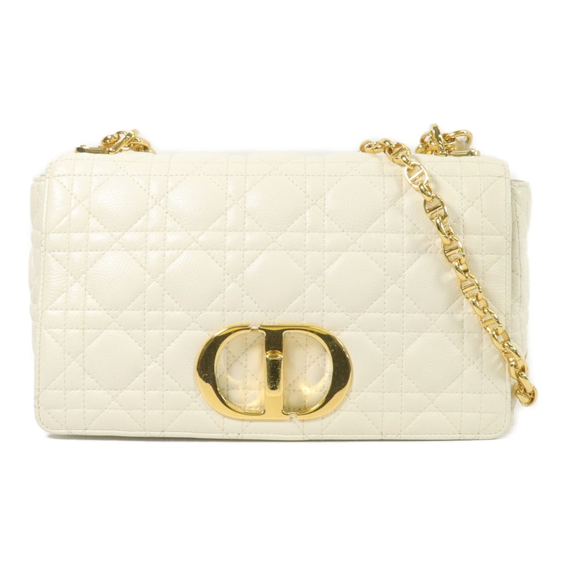 Dior Caro Medium White Calfskin Chain Shoulder Bag CD GHW: Dior Caro Medium White Calfskin Chain Shoulder Bag CD GHW Christian Dior Caro Medium Chain Shoulder Bag in white calfskin leather, made in France. This women's shoulder bag features a turn-lock closur
