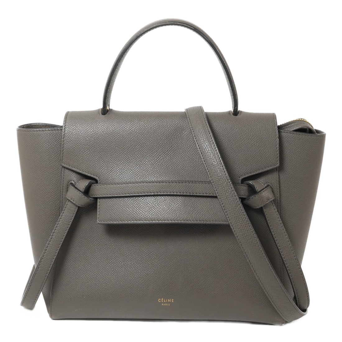 CELINE Micro Belt Bag Gray Calfskin 2 Way Shoulder Handbag 1891532VA.31AN: CELINE Micro Belt Bag Gray Calfskin 2 Way Shoulder Handbag 1891532VA.31AN CELINE GHW Micro Belt Bag 2 Way Shoulder Bag in gray calfskin (cowhide). This bag features gold hardware, a handle, and a shou