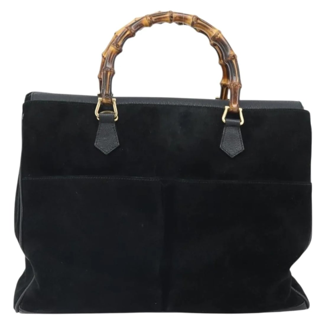 Gucci Bamboo black suede tote bag 37cm x 27cm x 15cm: Gucci Bamboo black suede tote bag 37cm x 27cm x 15cm This Gucci Bamboo tote bag features luxurious black suede and a classic bamboo handle, designed for women. The bag is crafted in Italy and offers a