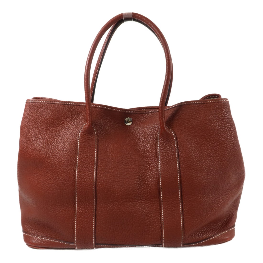 Hermes Garden Party PM Negonda Leather Tote Rouge H PHW: Hermes Garden Party PM Negonda Leather Tote Rouge H PHW A Garden Party PM tote bag featuring Negonda leather with calfskin trim in Rouge H. It has a hook button closure and comes with storage bags. Th