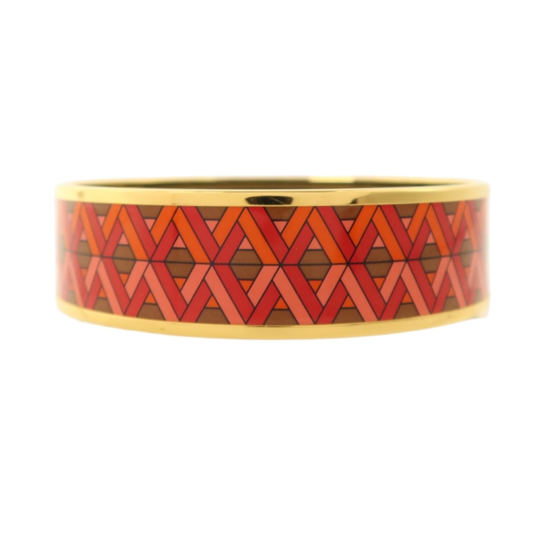Hermes Cartes a Jouer Enamel Bangle Red Orange Gold Tone: Hermes Cartes a Jouer Enamel Bangle Red Orange Gold Tone Hermes Cartes a Jouer bangle in enamel and metal with a red, orange, gold, and red color combination. Designed in a regular size for women, it 