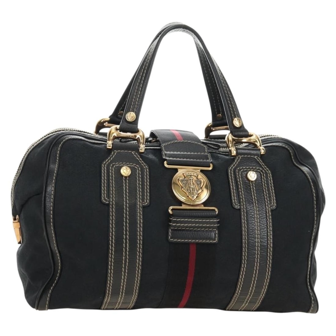 Gucci Histeria Sherry Line GG Canvas Handbag Black Gold 186232: Gucci Histeria Sherry Line GG Canvas Handbag Black Gold 186232 Gucci GG Canvas Sherry Line Histeria handbag in black and gold, made in Italy. It features GG canvas construction and comes with a dust b