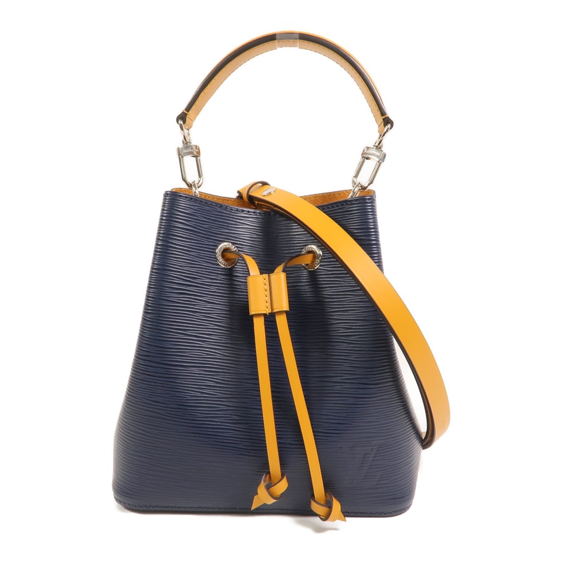 Louis Vuitton Neo Noe BB M53610 Epi Calfskin 2 Way Shoulder Bag: Louis Vuitton Neo Noe BB M53610 Epi Calfskin 2 Way Shoulder Bag Louis Vuitton Neo Noe BB 2-way bag in Epi leather and calfskin (cowhide), presented in navy and yellow. It features one inside button sn