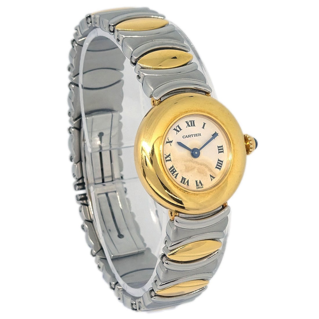 Womens Cartier Must Colisee quartz wristwatch in 18K yellow gold: Womens Cartier Must Colisee quartz wristwatch in 18K yellow gold Cartier Must Colisee Belle Epoque quartz wristwatch for women, featuring Arabic numeral indices and an analog display. The watch is a v