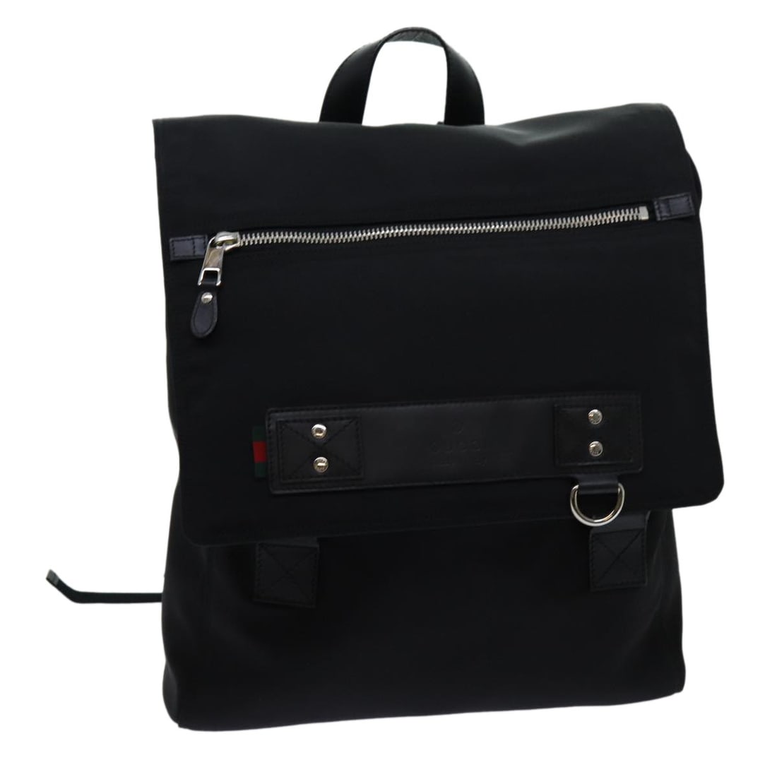 Gucci 246407 Nylon Backpack Black with Green Red Web Stripe: Gucci 246407 Nylon Backpack Black with Green Red Web Stripe A Gucci Web Sherry Line backpack in black, green, and red nylon. This style features a backpack design and was made in Italy. The item is of