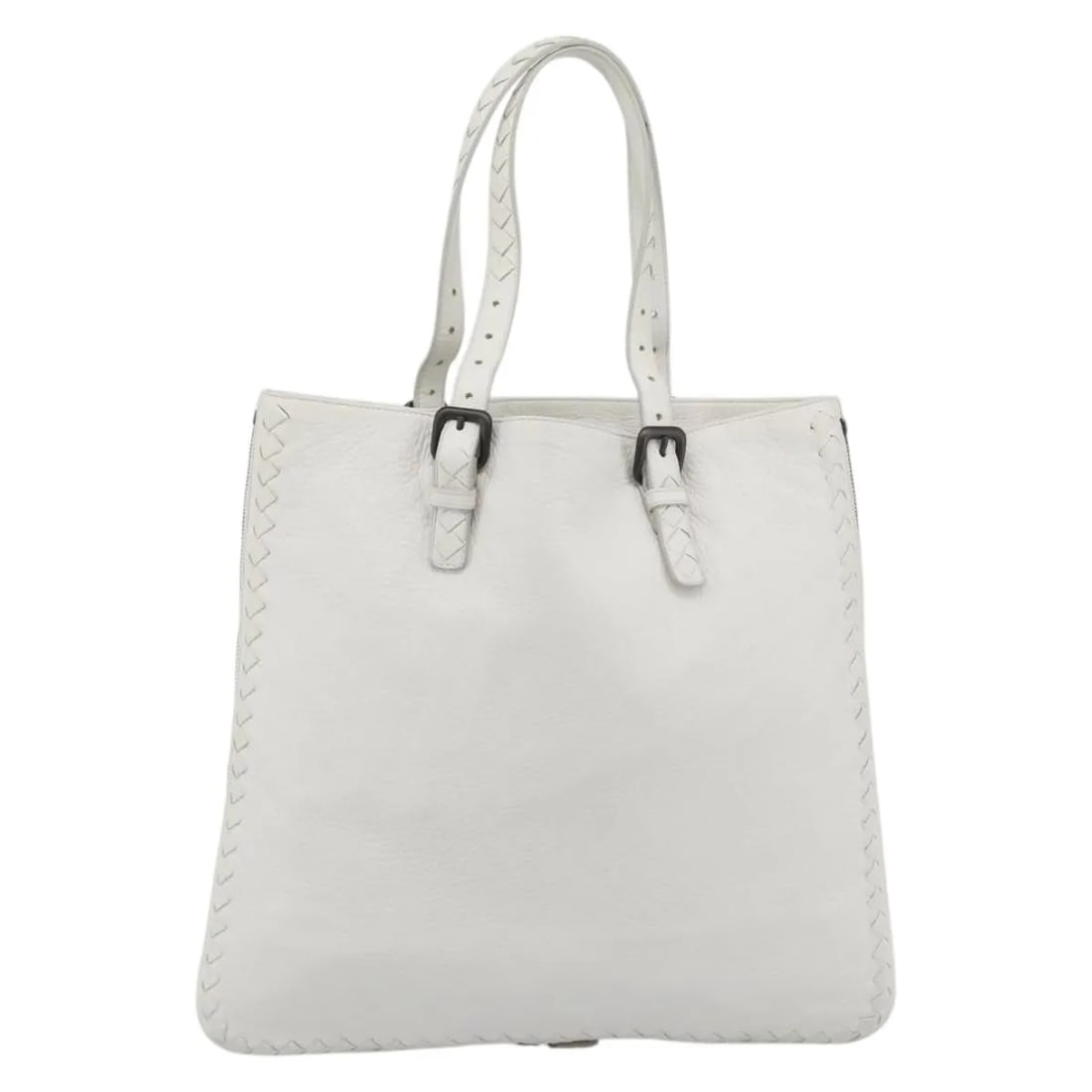 Bottega Veneta Belted Tote White Leather Intrecciato Bag: Bottega Veneta Belted Tote White Leather Intrecciato Bag Bottega Veneta Belted Tote Intrecciato Nappa in white leather, designed for female use. This tote was made in Italy and is presented in good