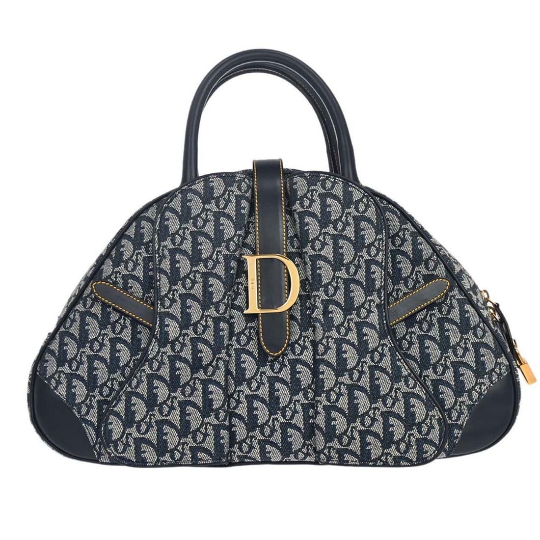 Dior Saddle Bag Navy Trotter Canvas Leather Double Handle Purse: Dior Saddle Bag Navy Trotter Canvas Leather Double Handle Purse Christian Dior Navy Double Saddle Trotter Handbag in a large saddle bag style, featuring a zipper closure, double handles, and a navy ex