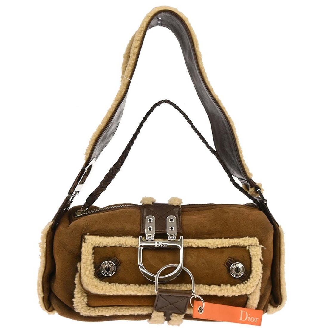 Dior Flight Top Handle Handbag Brown Mouton Leather 00-MA-0075: Dior Flight Top Handle Handbag Brown Mouton Leather 00-MA-0075 Christian Dior brown mouton and leather handbag with a top handle design. This medium handbag is made in Italy and features a structured 