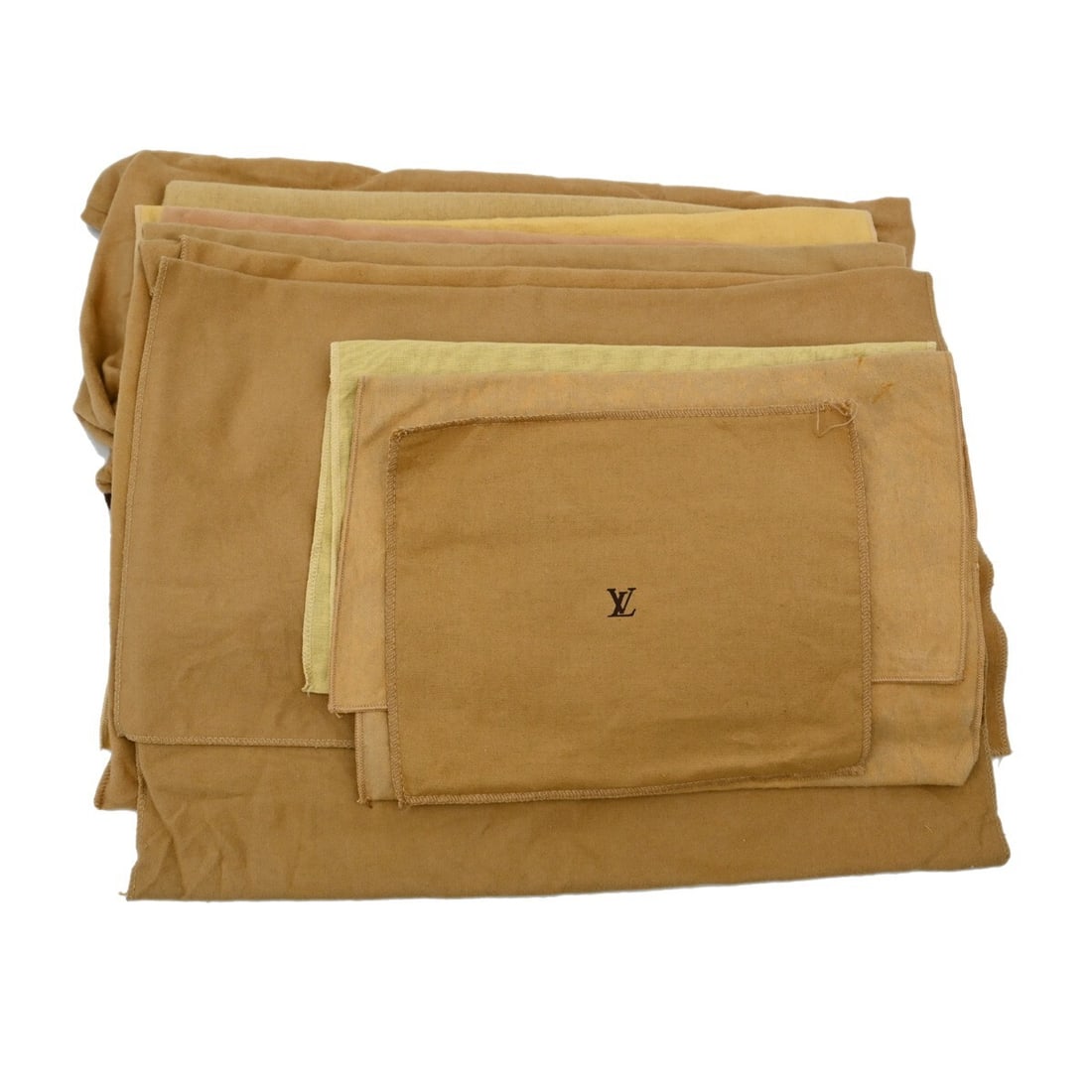 Set of 10 Louis Vuitton cotton dust bags brown beige: Set of 10 Louis Vuitton cotton dust bags brown beige Set of 10 authentic Louis Vuitton dust bags in brown and beige cotton. These unisex dust bags show overall signs of use with reasonable wear and te