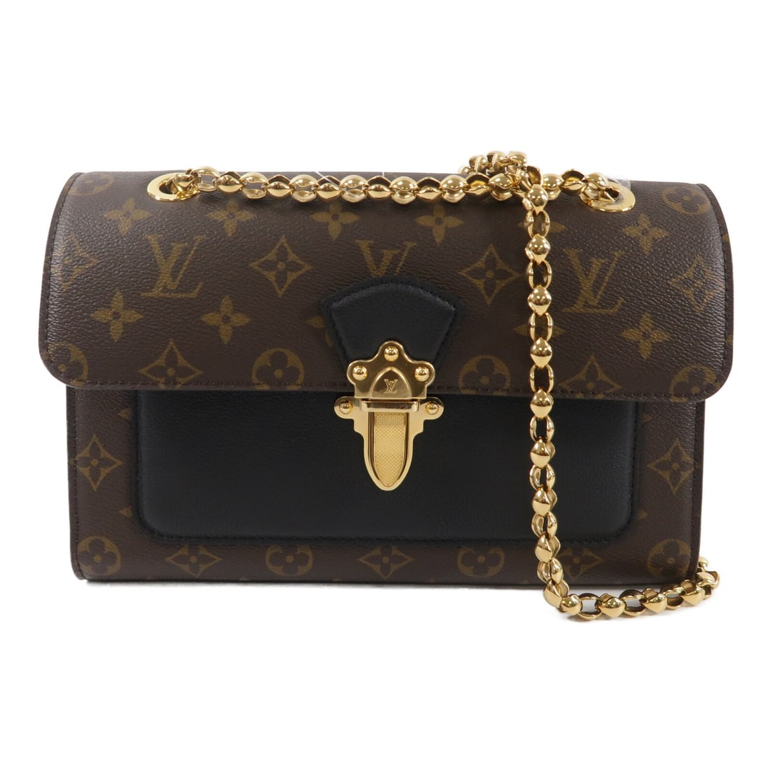 Louis Vuitton Victoire Monogram Chain Shoulder Bag M41730 Brown Black: Louis Vuitton Victoire Monogram Chain Shoulder Bag M41730 Brown Black A Louis Vuitton Victoire Chain Shoulder Bag, model M41730, in Monogram Brown/Black. It is made from Monogram and PVC coated canvas