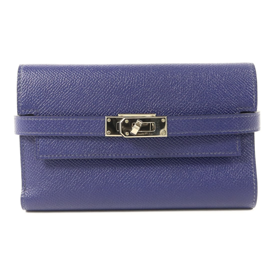Hermes Kelly tri fold wallet in Bleu Encre Epsom calfskin PHW: Hermes Kelly tri fold wallet in Bleu Encre Epsom calfskin PHW A tri-fold Kelly wallet in Epsom leather and calfskin (cowhide) with a Bleu Encre blue finish. Designed for women, it features five card s