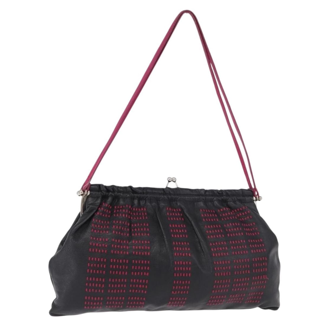 Miu Miu black leather shoulder bag with dust bag silver tone: Miu Miu black leather shoulder bag with dust bag silver tone Black and silver leather shoulder bag by Miu Miu, made in Italy. It comes with a dust bag and has a reasonable wear and tear condition grad